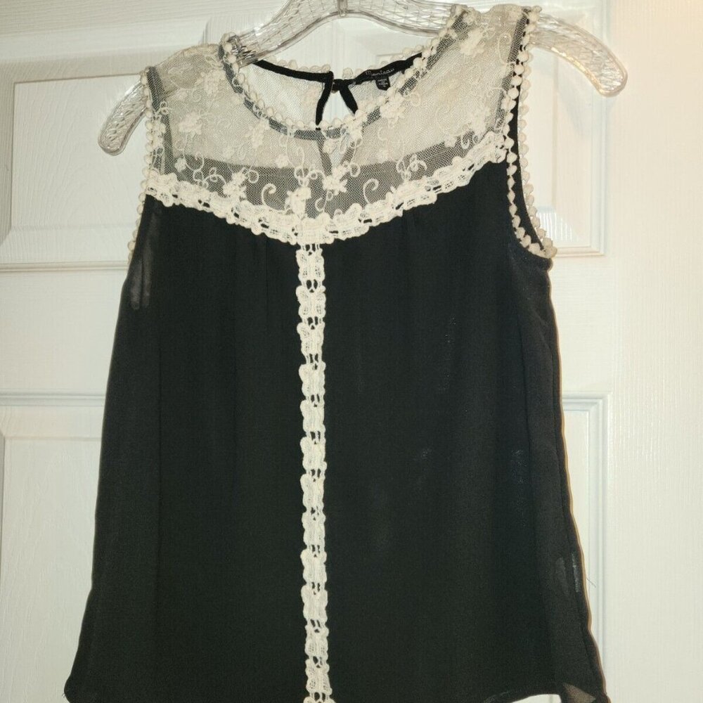 Monteau Sheer Black Ivory Sleeveless Floral Lace Tank Top Small